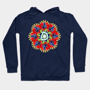 Blue frogs on the poppy Mandala Hoodie